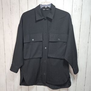Zara Women's Black Heavyweight Jacket /Shacket  Pockets Button Front Size Small.